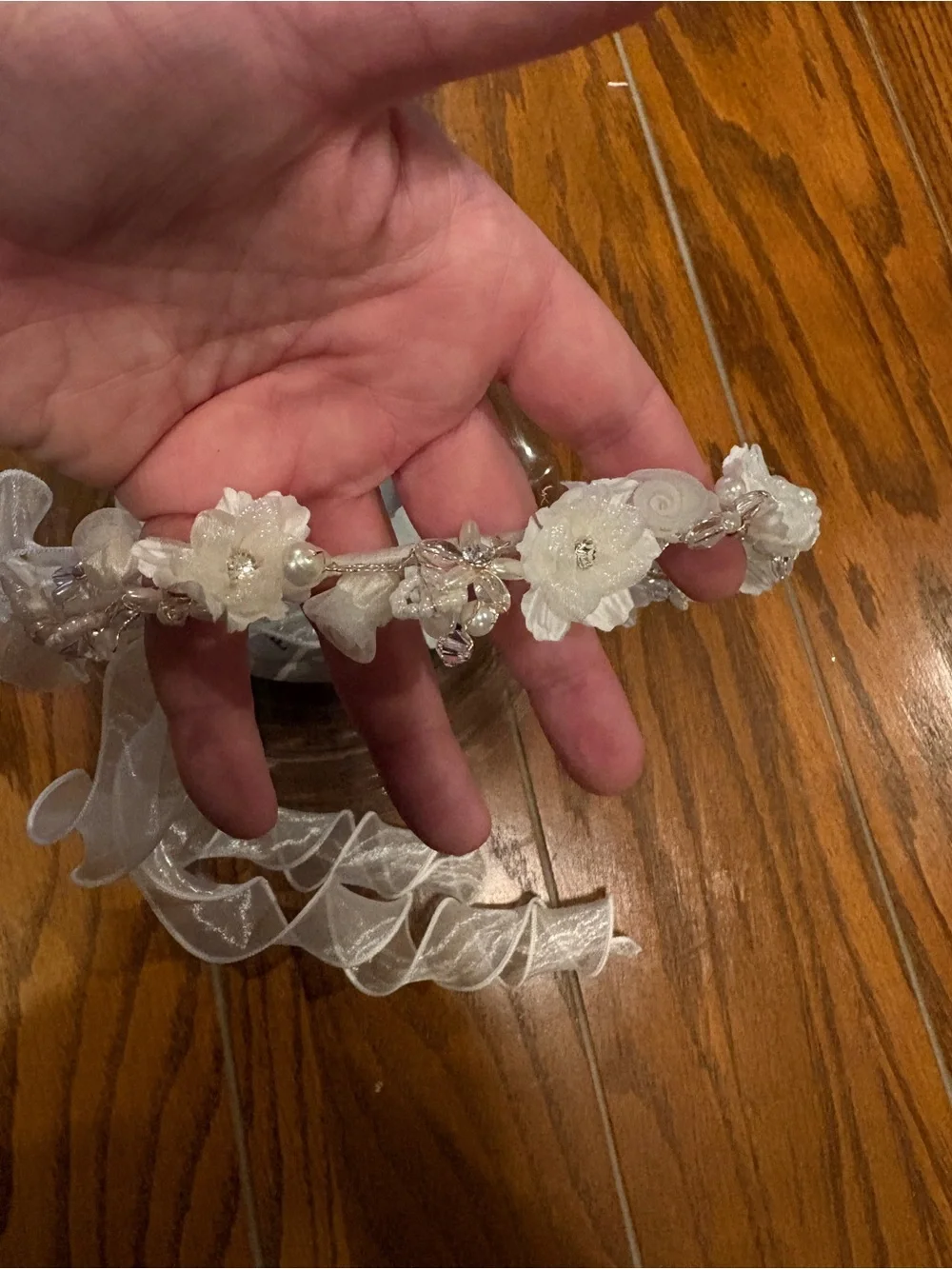 David's Bridal Ivory Flower Crown and Ribbon Veil Set NIB